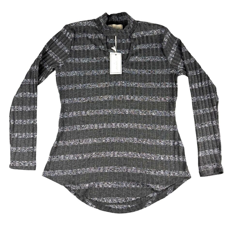 No Comment Top Women's Extra Large Black Striped Long Sleeve Stretch Blouse NWT